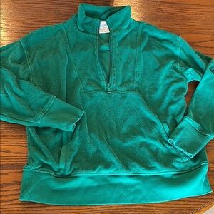 Green Women's Quarter-Zip Terry Sweater